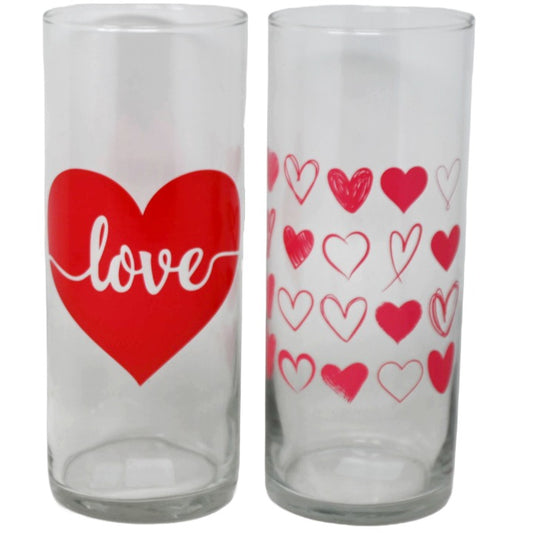 2 Asst Heart Vase Glass 8.5"Hx3.4"D Multi-Heart Love Heart C/P 12
