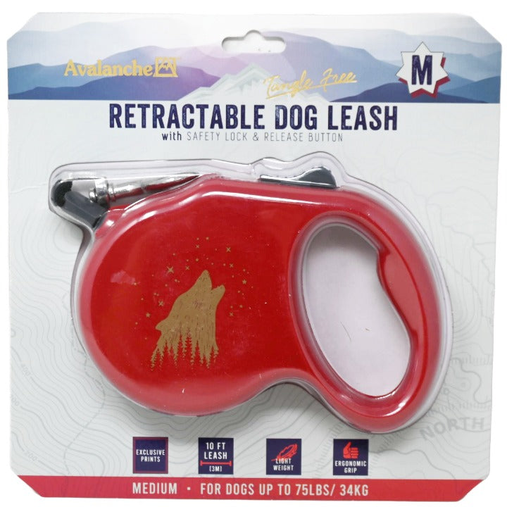 DOG RETRACTABLE LEASH 10FT PRINT RED PLASTIC C/P 48