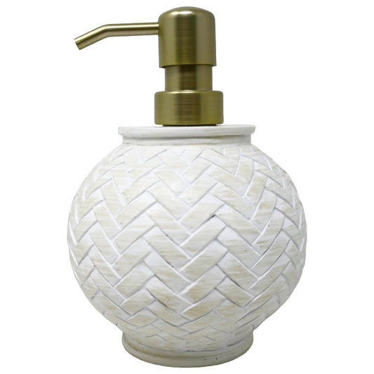 CREAM RESIN BASKET WEAVE DESING SOAP DISPENSER W/PUMP REAL SIMPLE C/P 18