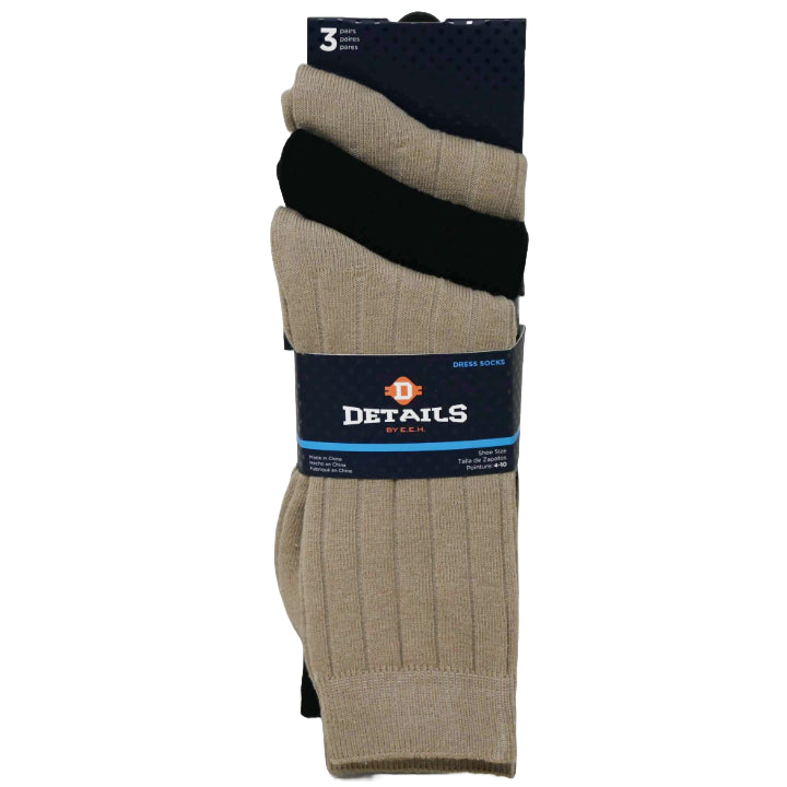 3pk BOYS LT. BEIGE WIDE RIB DRESS CREW SOCKS SIZE 9-11 C/P 24