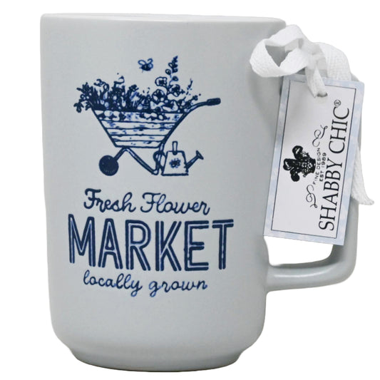 Debossed Flower Cart and "Fresh Flower Market Locally Grown" Tall Mug Shabby Chic C/P 36