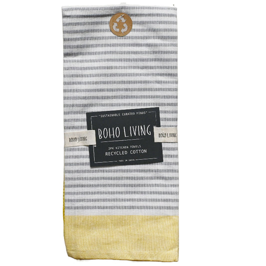 18x28" Blue and Yellow Set of 2 Striped Textured Weave Kitchen Towels C/P 36