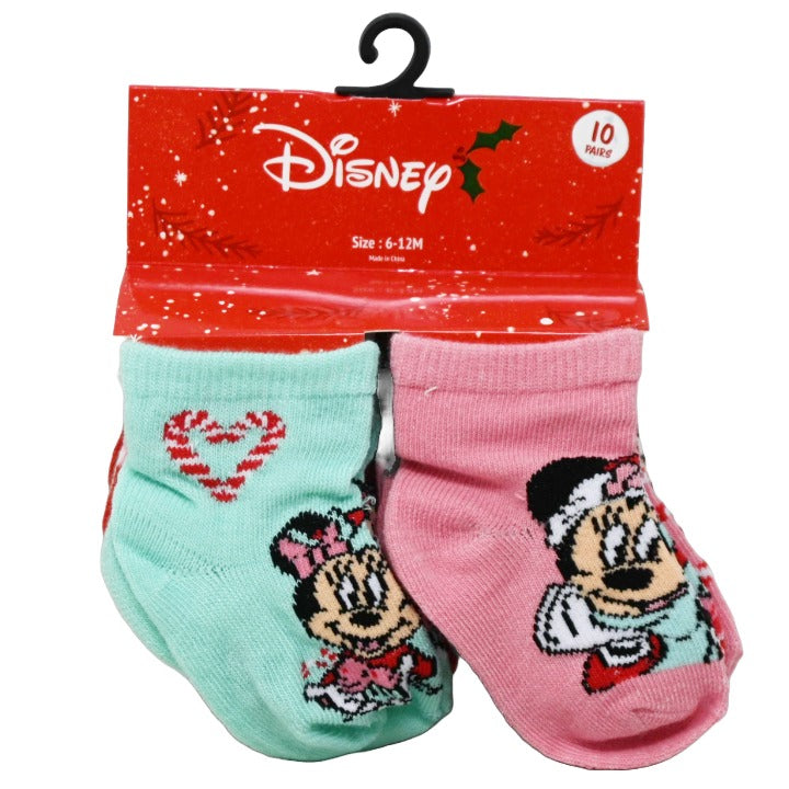 10pk 6-12m MINNIE MOUSE SWEET XMAS QRT SOCKS C/P 60
