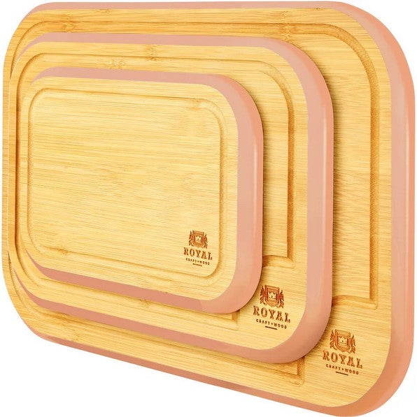 3pc PINK ROUNDED BAMBOO CUTTING BOARD SET C/P 8