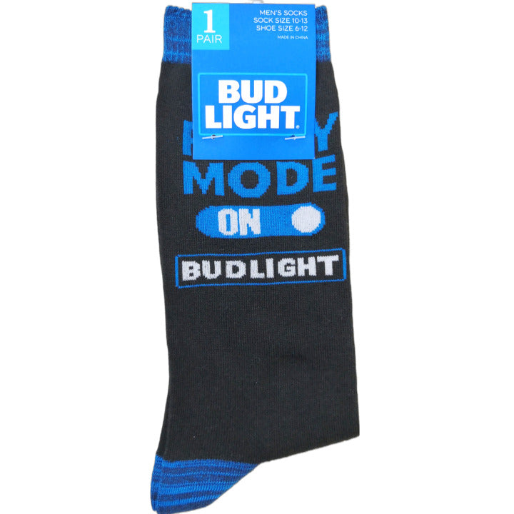 1pr BUD LIGHT BLK MEN CREW SOCKS SIZE 10-13 C/P 60