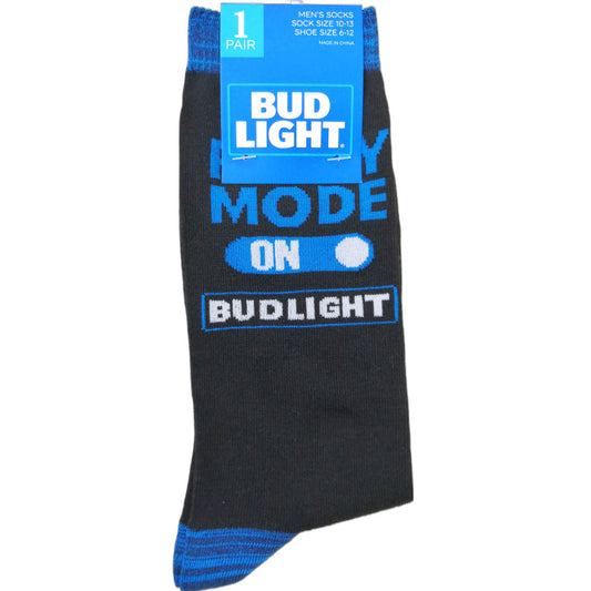 1pr BUD LIGHT BLK MEN CREW SOCKS SIZE 10-13 C/P 60