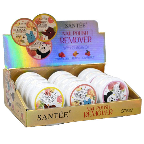 3 Asst 32pk Nail Polish Remover Pads w/Cuticle Oil (Scents: Peach, Grapefruit, Strawberry) in 12pc Displayer C/P 72 SANTEE