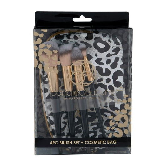 5pc Brush set inclusing Leopard print Cosmetic Bag C/P 12