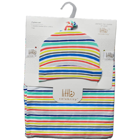 30"x40" 0-6m DINOSTRIPE SWADDLE BLANKET W/HAT C/P 48