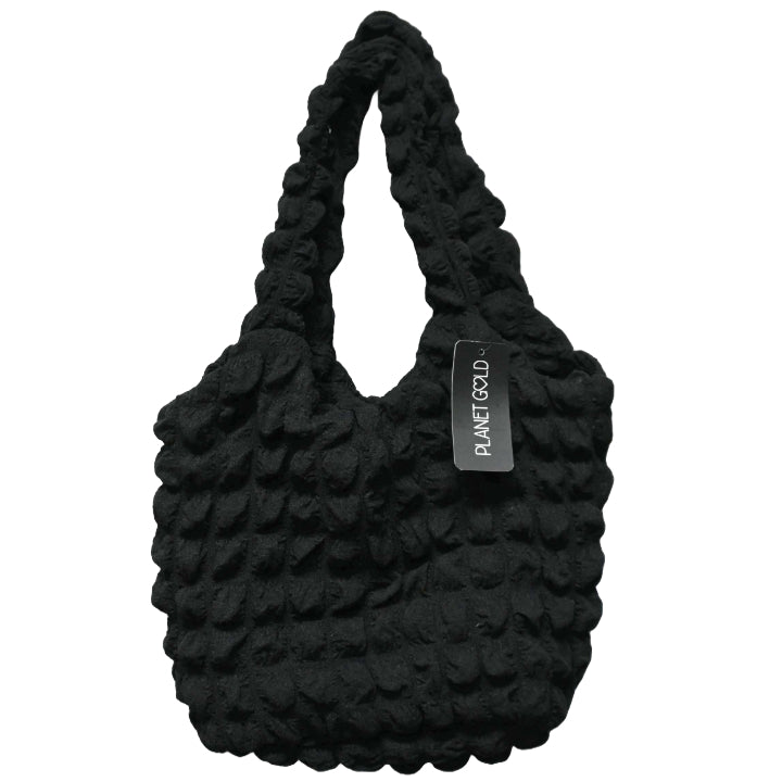 BLACK QUILTED SATCHEL HANDBAG W/TOP ZIPPER C/P 12