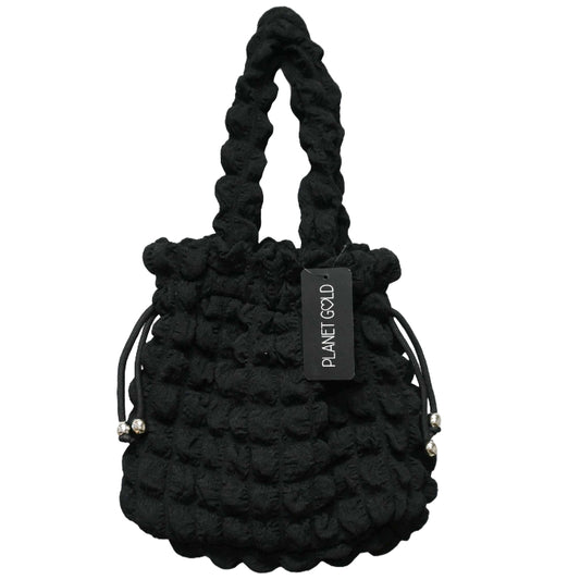 BLACK QUILTED DRAWSTING HANDBAG C/P 12