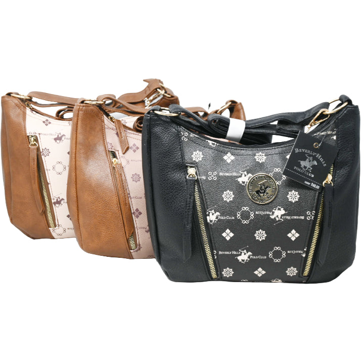 BHPC HOBO HANDBAG W/TOP ZIPPER 3-ASST BLK-TAN-TAUPE C/P 12