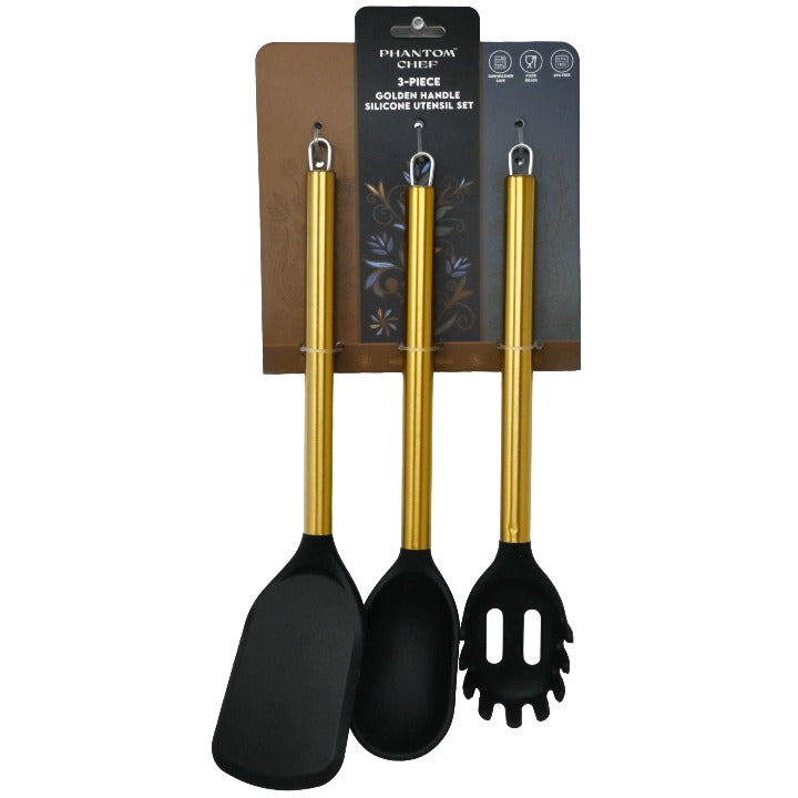 3pc Blk Gld Turner Pasta Server Spoon Set C/P 12 Phantom Chef