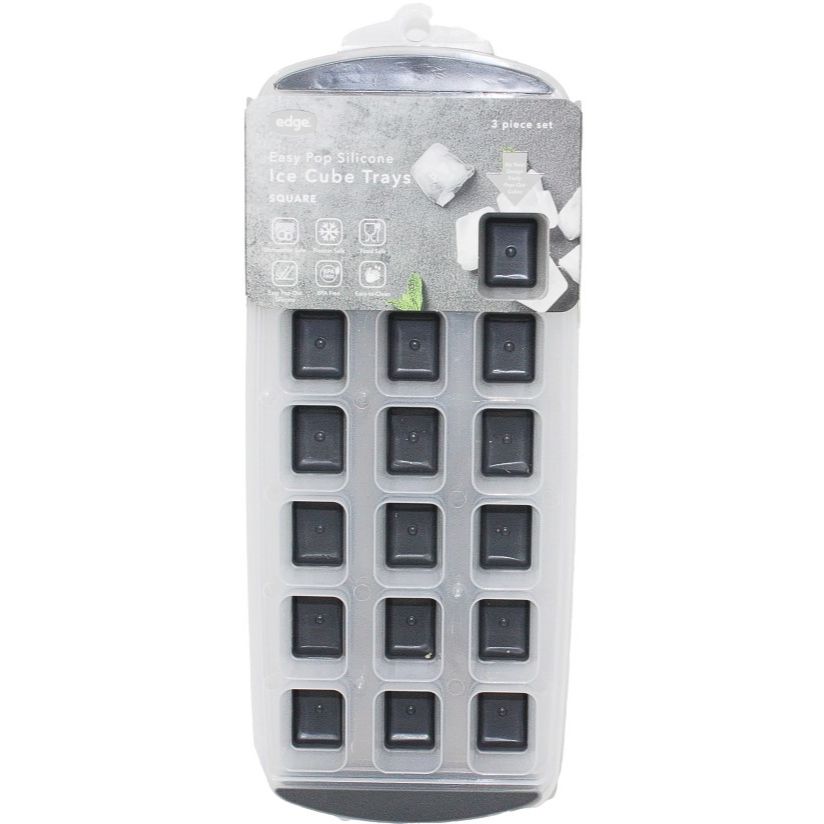 Edge 3pk Silicone Ice Cube Tray Standard Square Charcoal C/P 12