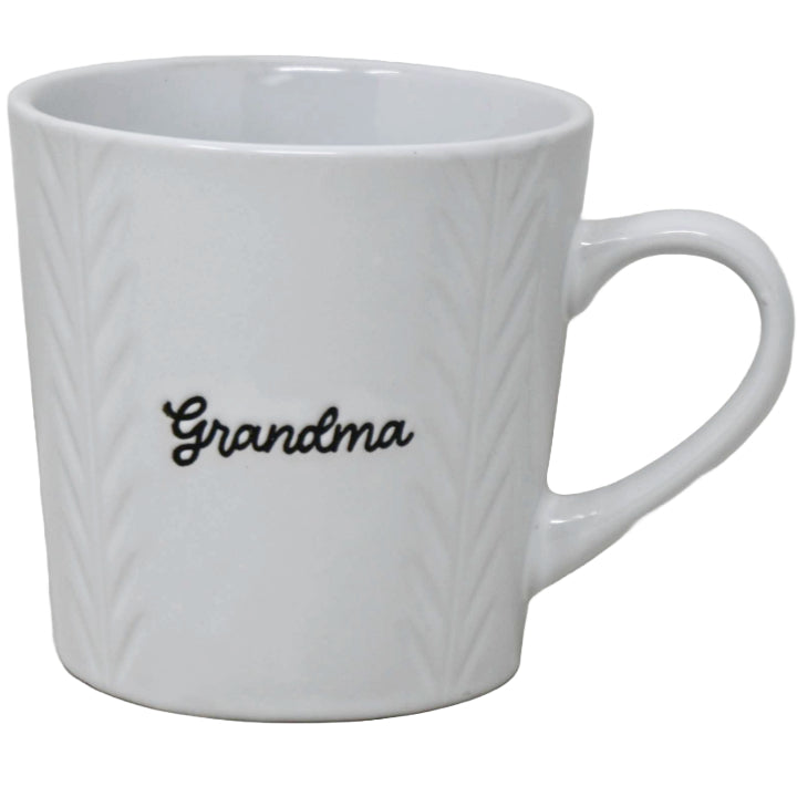 16oz White Mug with Embossed Pattern and Debossed "Grandma" C/P 24