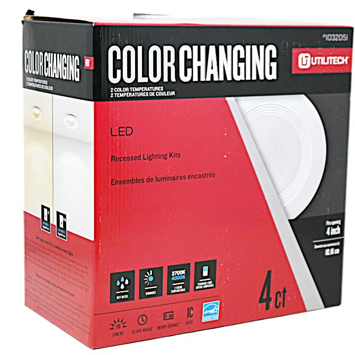 4pk 4" Rec Lighting Kit White Trim (1032051) Color Changing UTILITECH C/P 2