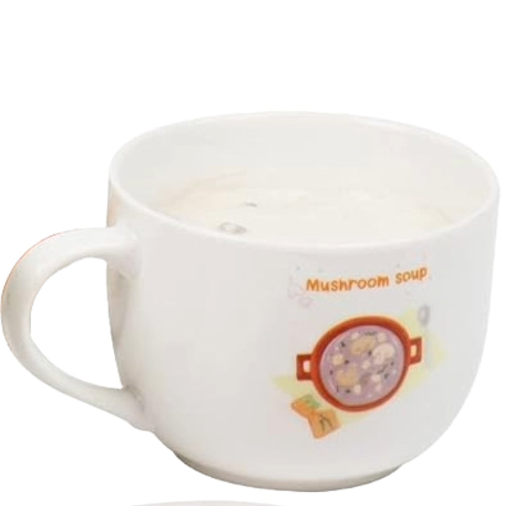 16oz "MUSHROOM SOUP" CERAMIC SOUP MUG W/VENTED LID AND DAY DOT C/P 36