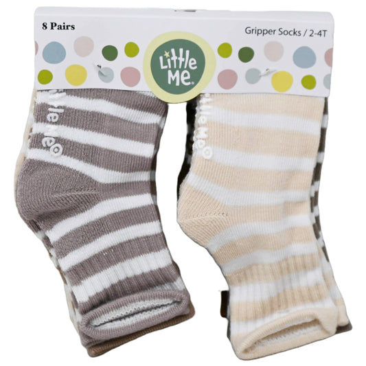 Little Me 8PK HALF CUSHION BGE GRY STRIPE  TODDLER 18-24M 2-4T C/P 36