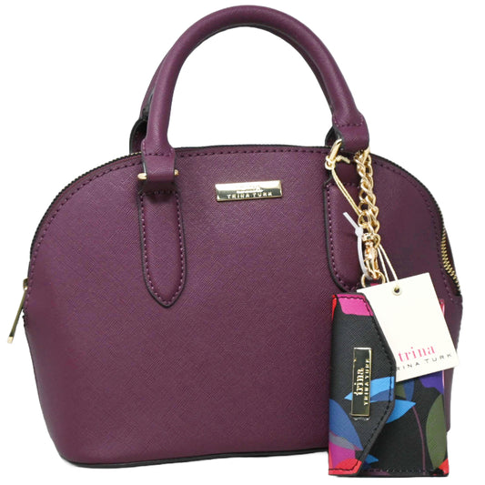 BURGUNDY SMALL DOME SATCHEL TRINA TURK W/CARD CASE DANGLE C/P 16