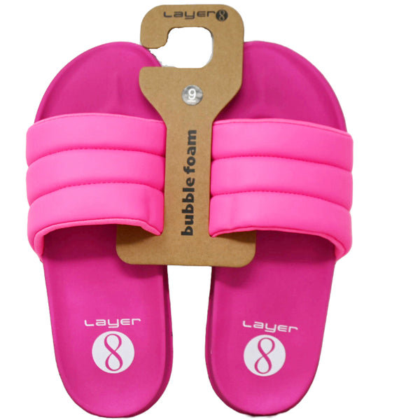 WOMEN PINK NEON BUBBLE FOAM SLIPPERS ASST SIZE LAYER 8 C/P 36