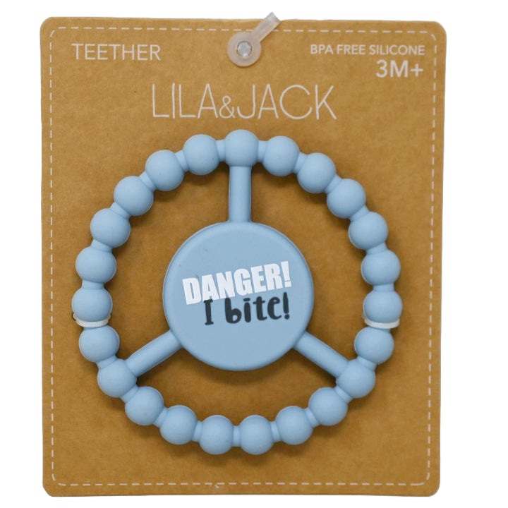 1pc Silicone Peace Teether - Blue "Danger I Bite!" C/P 100
