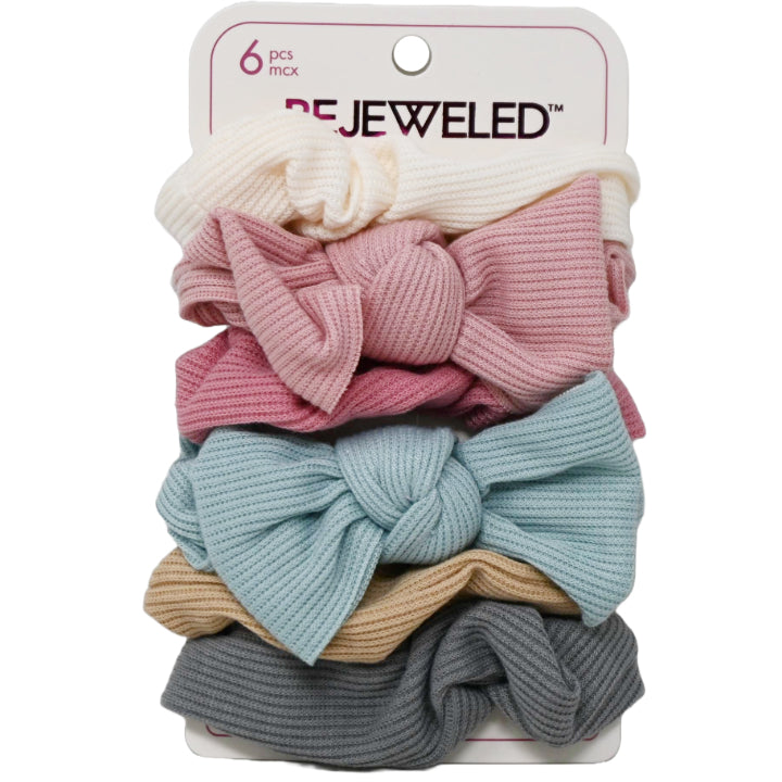 BEJEWELED 6PC CORDUROY SCRUNCHIES 2 WITH BOW 4 SOLID BEJEWELED C/P 36