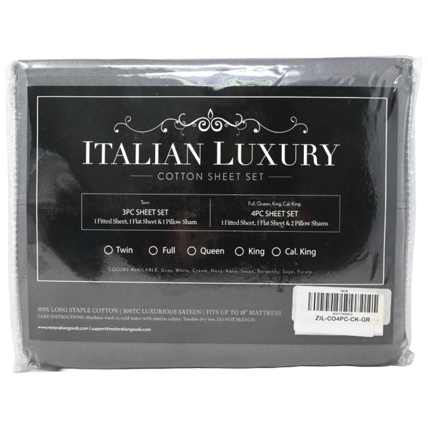 *NO CA*4pc Gray Cal King Sheet Set C/P