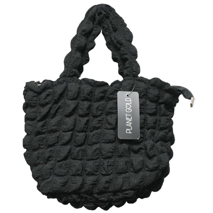 BLACK QUILTED SATCHEL HANDBAG W/TOP ZIPPER C/P 12