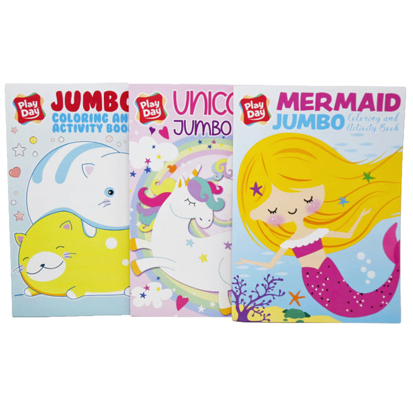 Play Day 3 ASSORT MERMAID UNICORNS CATS JUMBO C&A BOOK 96PG 3 UPCs (9781505084627. 9781505084634, 9781505084658) C/P 24
