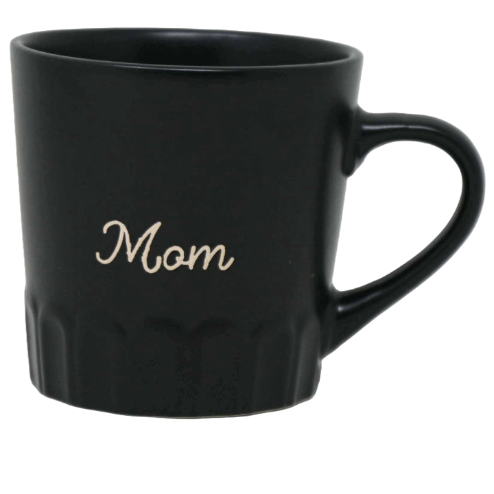 16oz Matte Black Mug with Embossed Pattern and Debossed "Mom" C/P 24