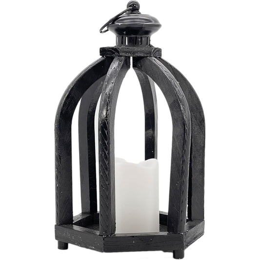 12.4" Rustic Wooden Accented LED Candle Lantern wBlack Wood Frame C/P 4