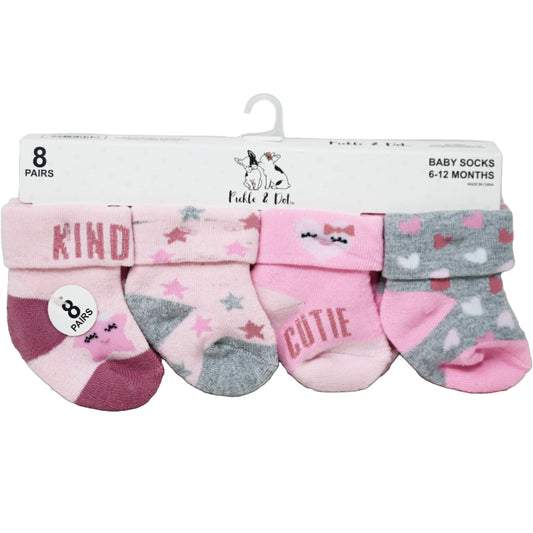 8pk INFANT GIRLS PINK TURNCUFF TERRY SOCKS ASST SIZE C/P 60