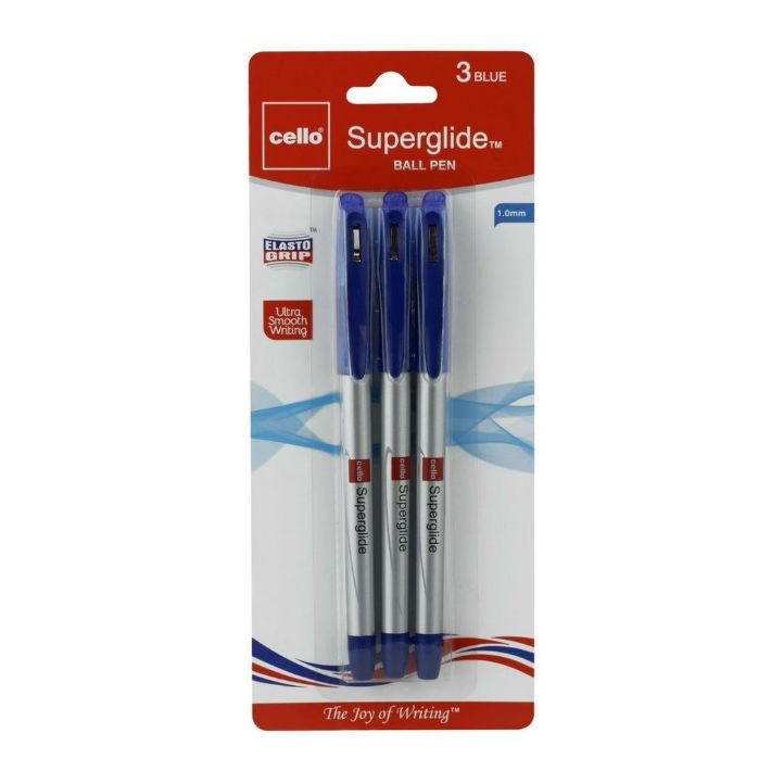 3pk CELLO BLUE SUPERGLIDE PEN C/P 72