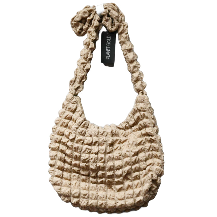 TAUPE QUILTED HOBO HANDBAG W/TOP ZIPPER C/P 12