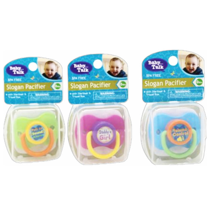 PACIFIER SLOGAN  IN TRAVEL BOX 4 ASSTD C/P 36