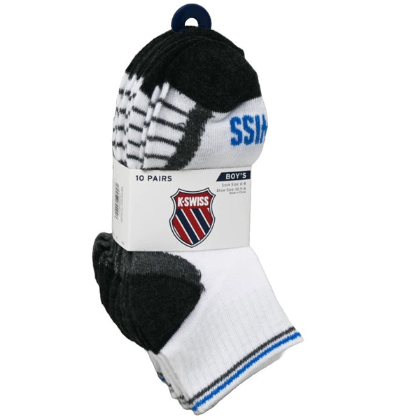 K-SWISS 10PK 6-8 BOYS QTR SOLID SOCKS C/P 36
