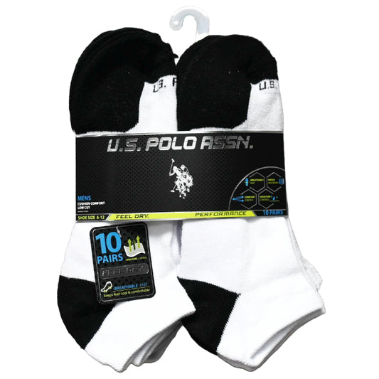 10pk MEN WHT L/C CUSHION SOCKS U.S. POLO ASSN. SIZE 6-12 C/P 48