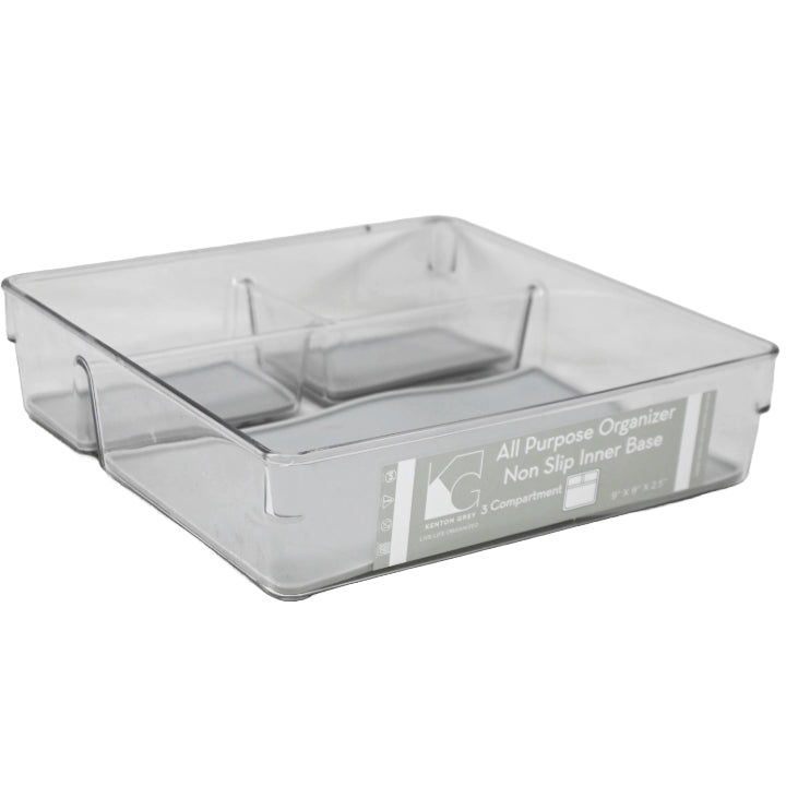 3sect Grey Plstc Storage Organizer wNon-Slip Bottom C/P 12