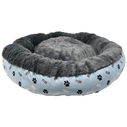 21.5"RND BLUE HAPPY PAWS PRINTED PET BED C/P 12