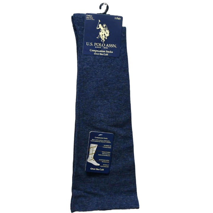 MENS 1PK COMPRESSION OVER THE CALF SOCKS SIZE 6-12 BLUE CHARCOAL C/P 48 US POLO ASSN