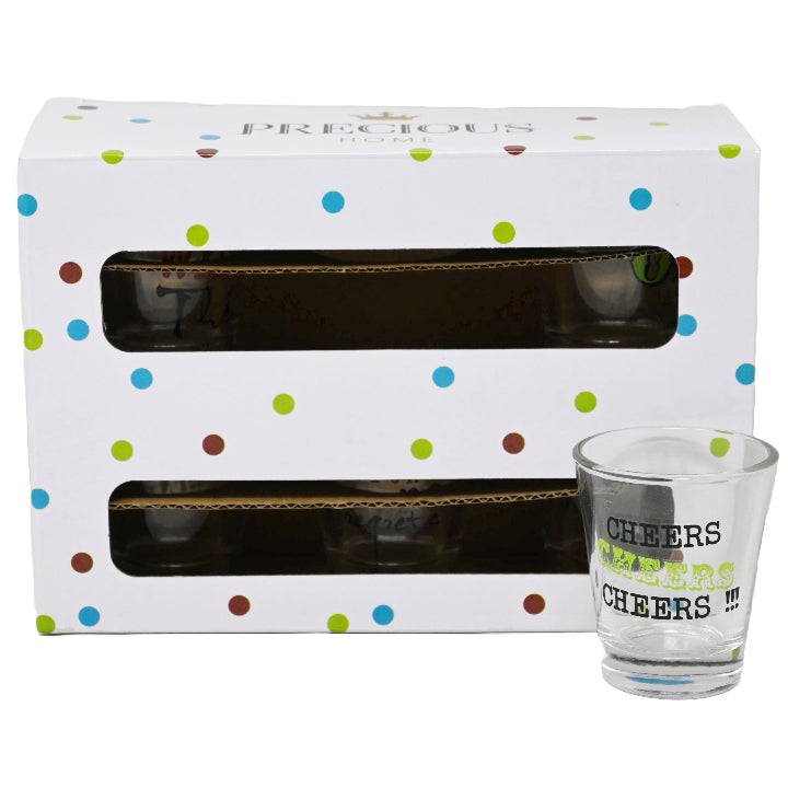 6pc 1.7oz PARTY TIME SHOT GLASS SET C/P 12