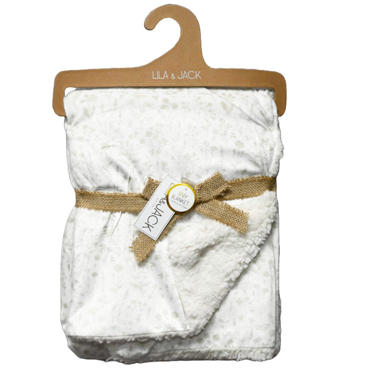 1pc Mink & Sherpa Blanket - Tan Plants Print On White C/P 48