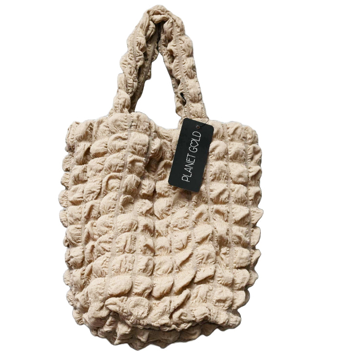 TAUPE QUILTED LONG SATCHEL HANDBAG W/TOP ZIPPER C/P 12