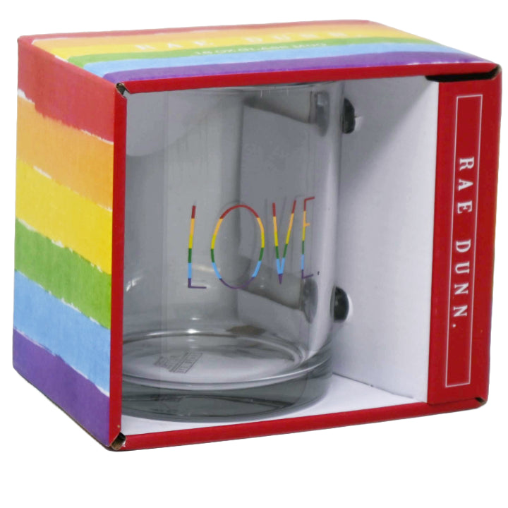 18oz LOVE RAINBOW GLASS MUG C/P 16