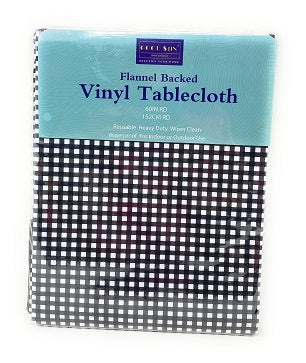 60" ROUND BLACK CHECKERS PRINT FLANNEL BACKED VINYL TABLE CLOTH C/P 24