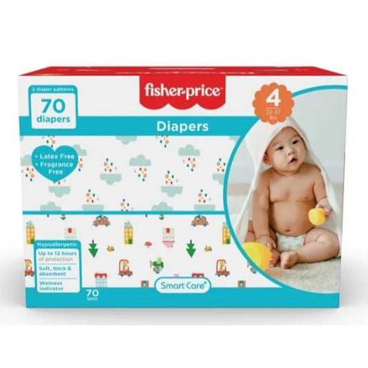 70ct FISHER PRICE FULL ELASTIC WAIST BAND DIAPERS W/WETNESS INDICATOR SIZE 4 C/P 1