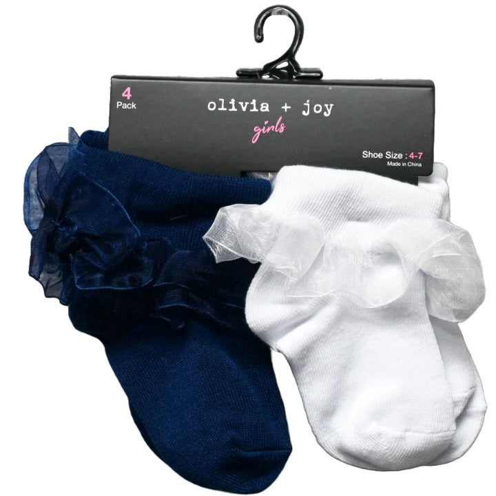 4pk 2T-4T OJ GIRLS RUFFLE TURNCUFFS SOCKS C/P 24