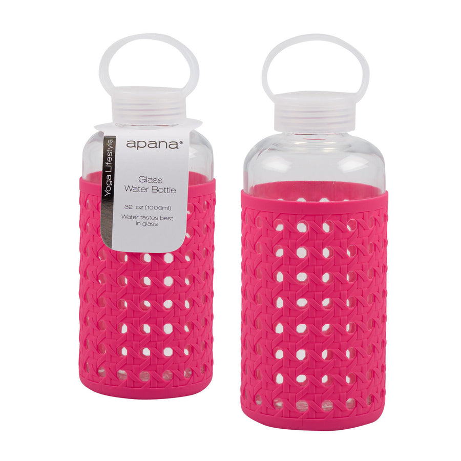 32oz CORAL RATTAN TEXTURE GLASS WATER BOTTLE C/P 18