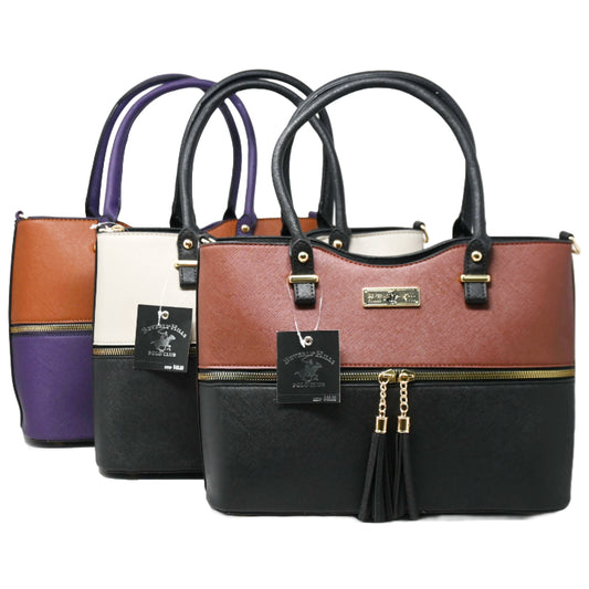BHPC SATCHEL 2-TONE HANDBAG W/DBL HANDLE 3-ASST BLK/TAUPE- COGNAC/NVY - BRN/BLK C/P 12