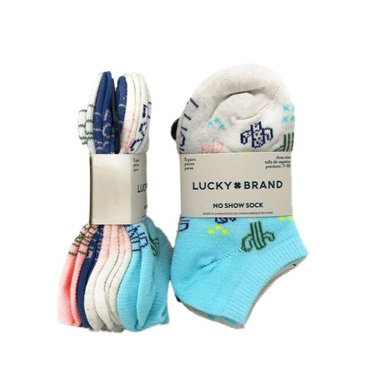 4-6 5PK LUCKY GIRLS CLRBLK CACTUS FLORAL SOCKS C/P 60